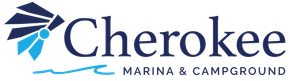 Cherokee Marina & Campground logo with blue sailboat graphic and navy text