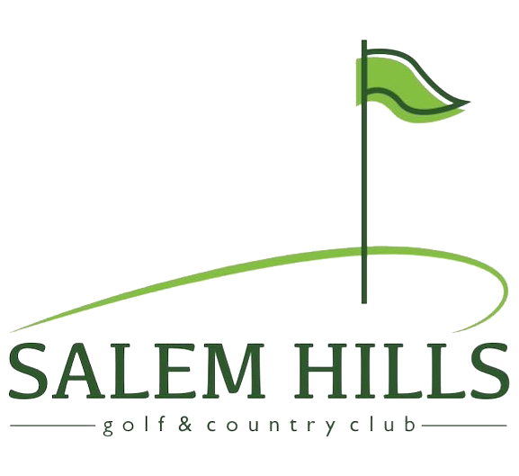 Logo for Salem Hills Golf & Country Club: green flag on a green arch, text below, white background.
