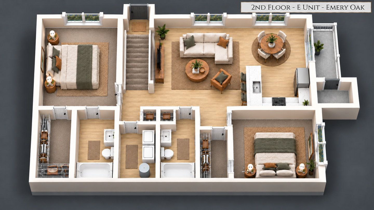 2nd Floor E Unit Floor plan,  Emery Oak