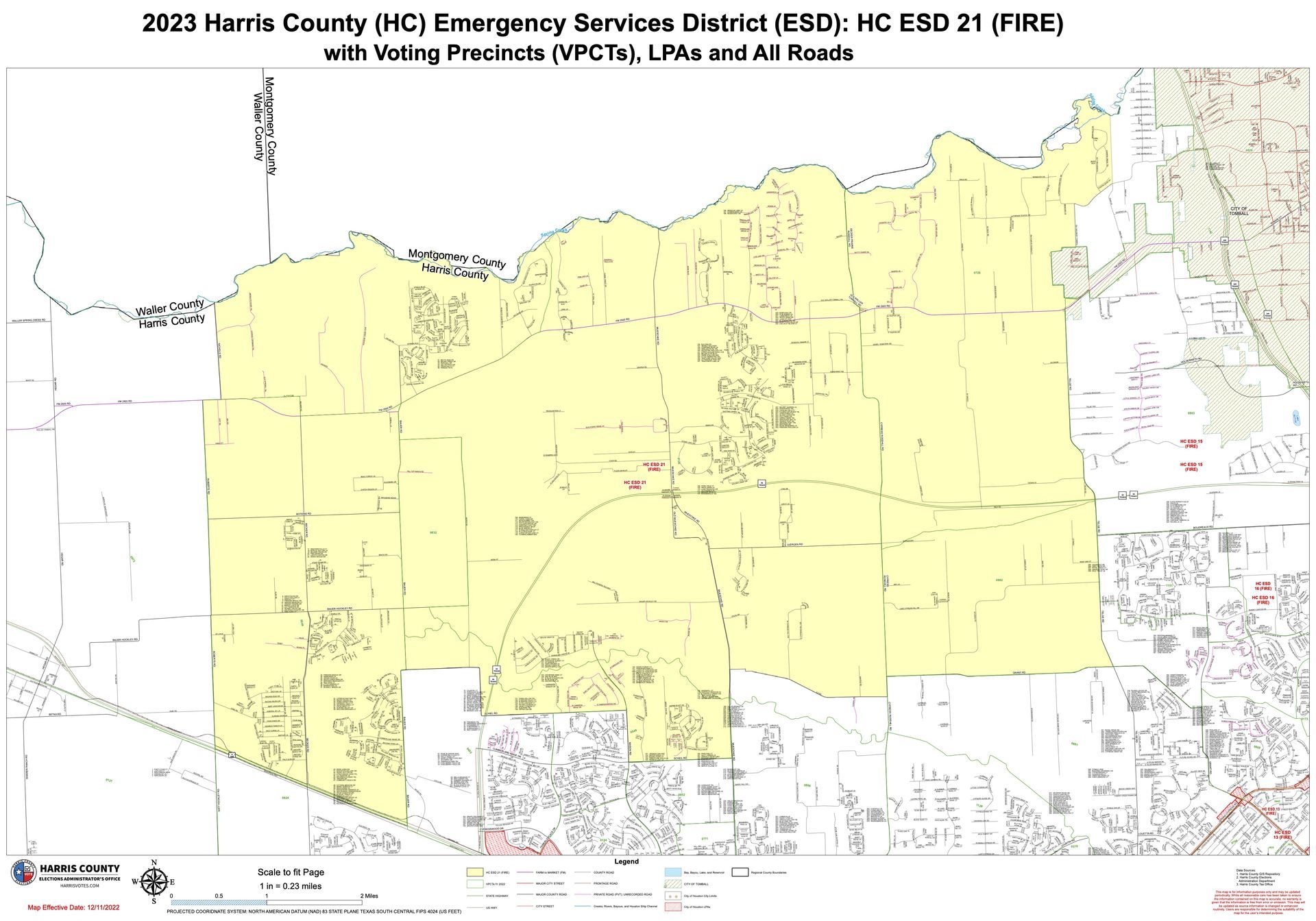 Map of Harris County, Texas, with shaded emergency service district boundaries.