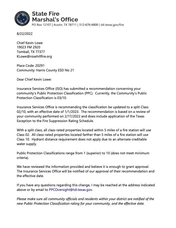 State Fire Marshal’s Office letter about a dangerous loss fire investigation