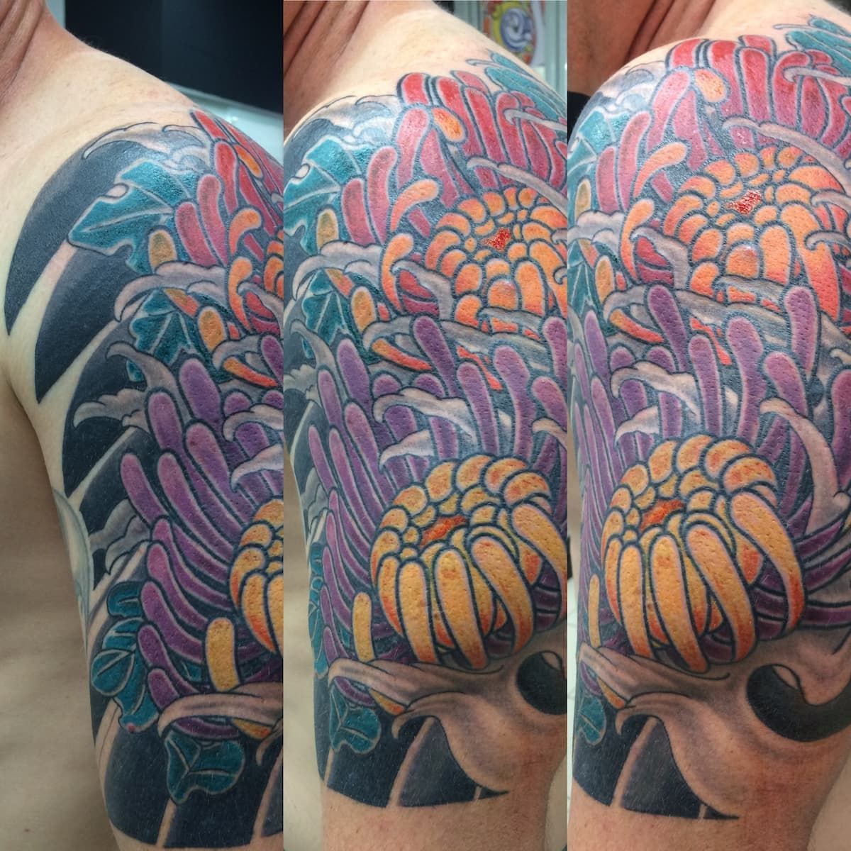 A Man Has a Tattoo of a Flower on His Arm — La Bomba Loca Tattoo in Cairns City, QLD