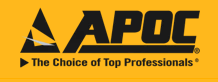 APOC logo on yellow background.  Black triangle with a white accent and the letters APOC above text: 