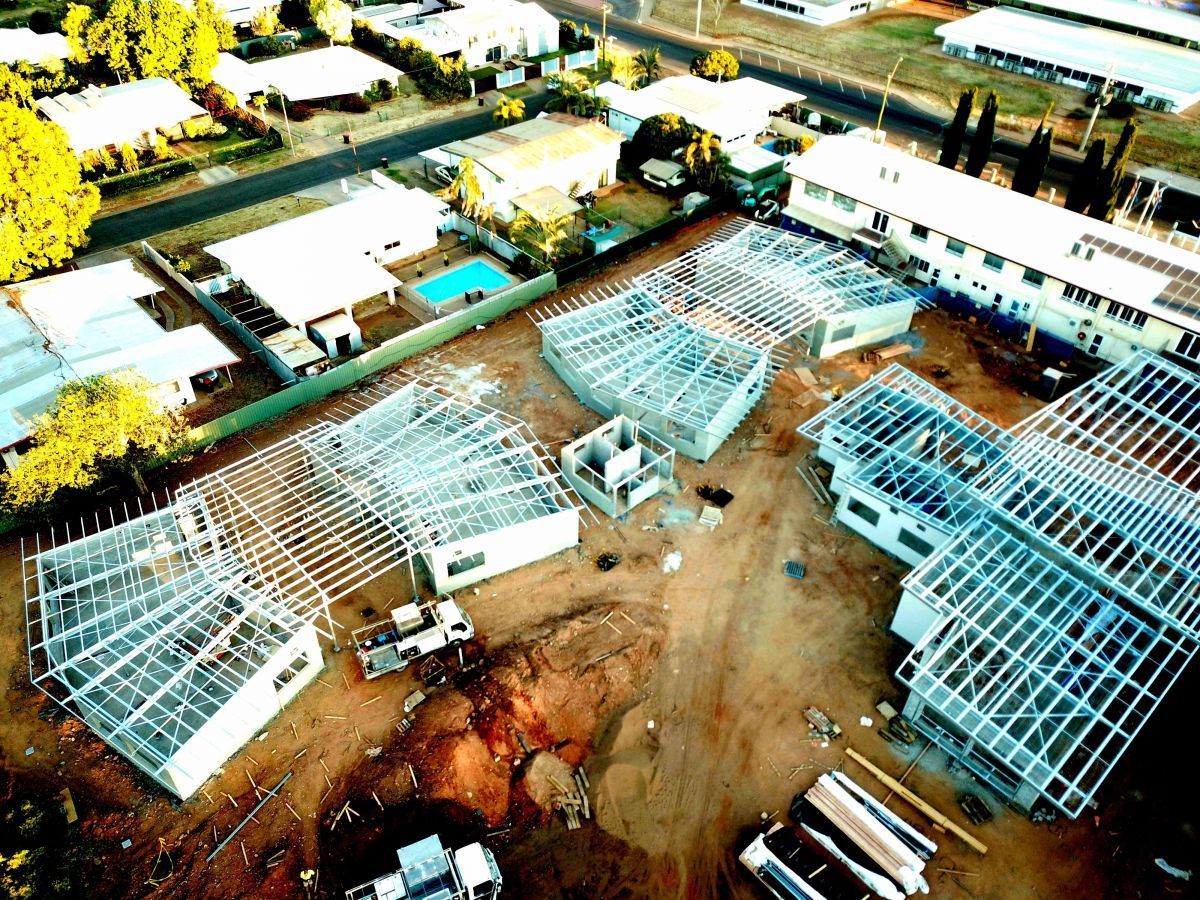 Drone Shot of Structural Steel Building Frames — Norfab In Bohle, QLD
