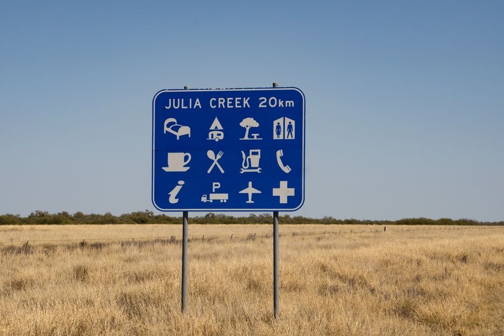 Julia Creek 20km Sign in the Middle of a Field — Norfab In Julia Creek, QLD