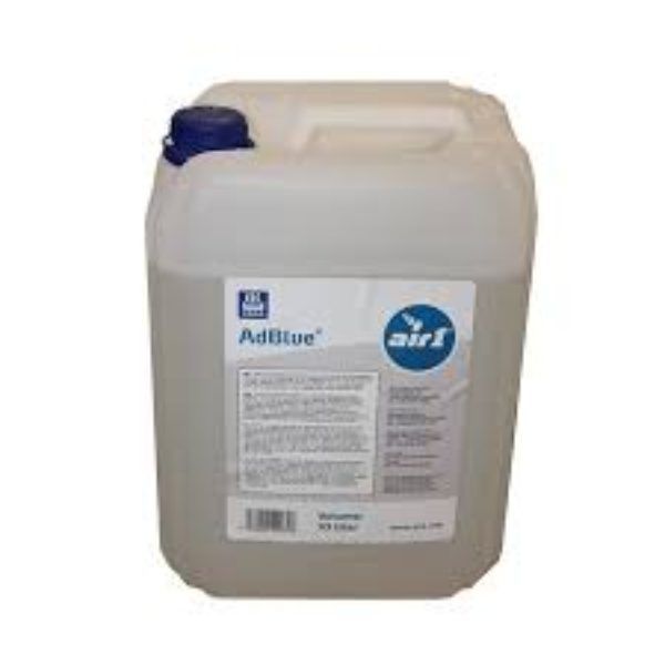 Un gallone di additivo airf è appoggiato su una superficie bianca.