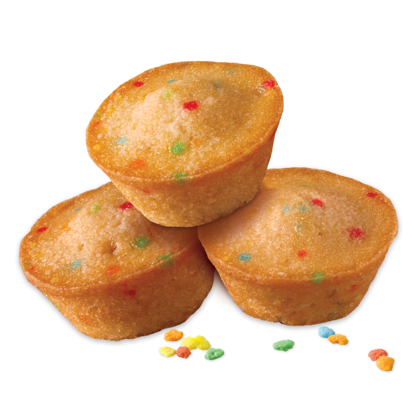 Three cupcakes with sprinkles on them are stacked on top of each other