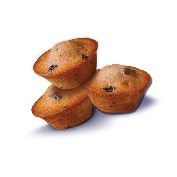 Three muffins are stacked on top of each other on a white background