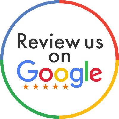 Review us on Google, with Google logo and five stars.