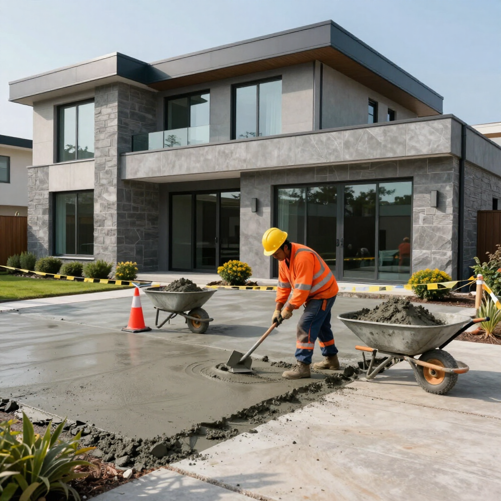 Worker performing concrete repair by a concrete contractor in Marysville, WA to restore strength and surface durability.