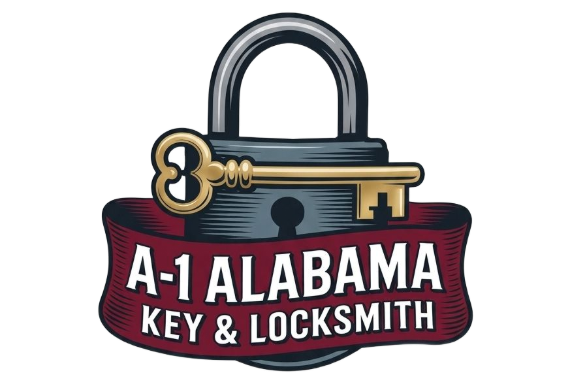 A-1 Alabama Key & Locksmith logo with padlock and key in red, black, and gold