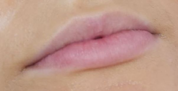 Close-up of a person's lips. Soft, pinkish color, slightly parted.