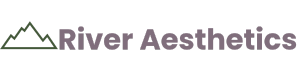 Logo with mountain icon and text "River Aesthetics".