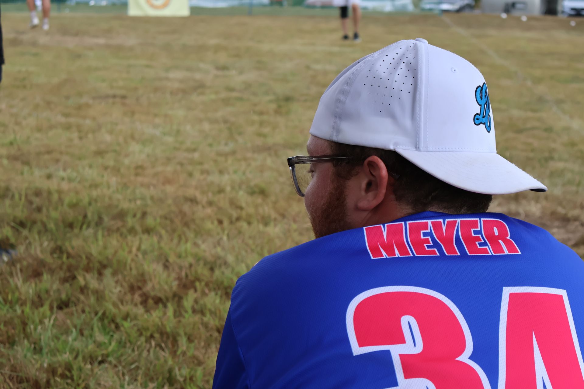 Man in a blue jersey with 