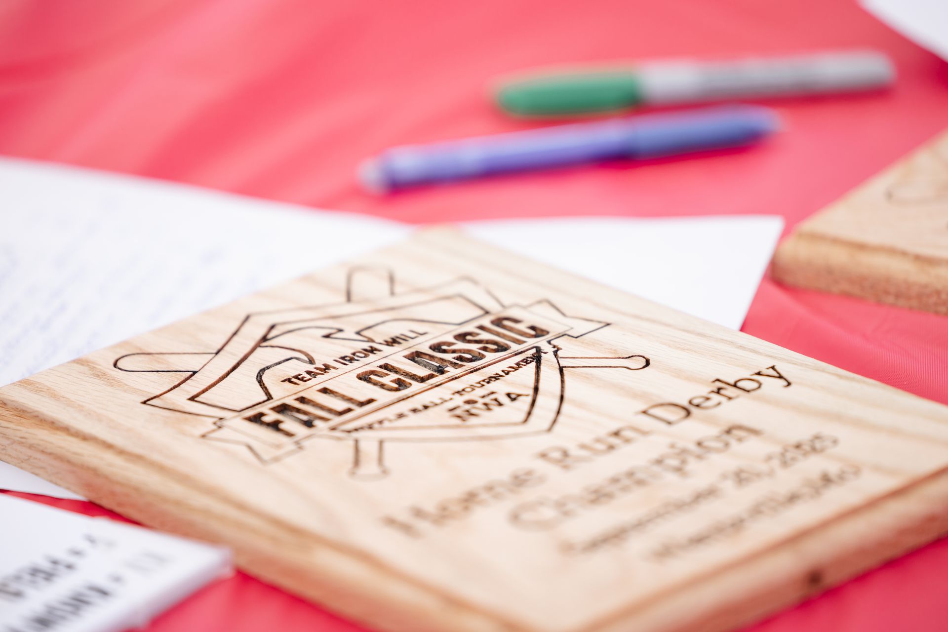 Wooden plaque engraved with
