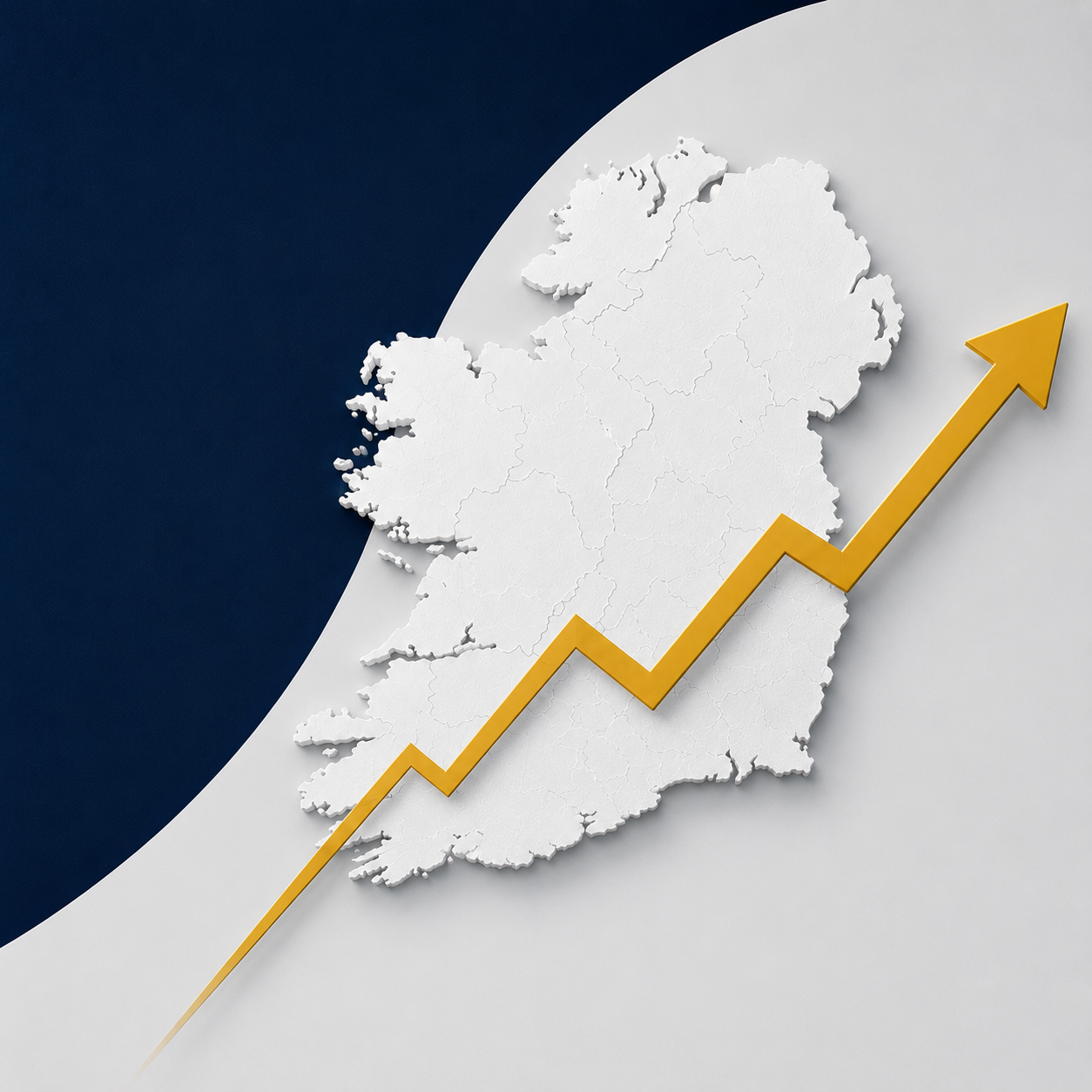 A map of Ireland with a graph line representing rising energy costs in Ireland. 
