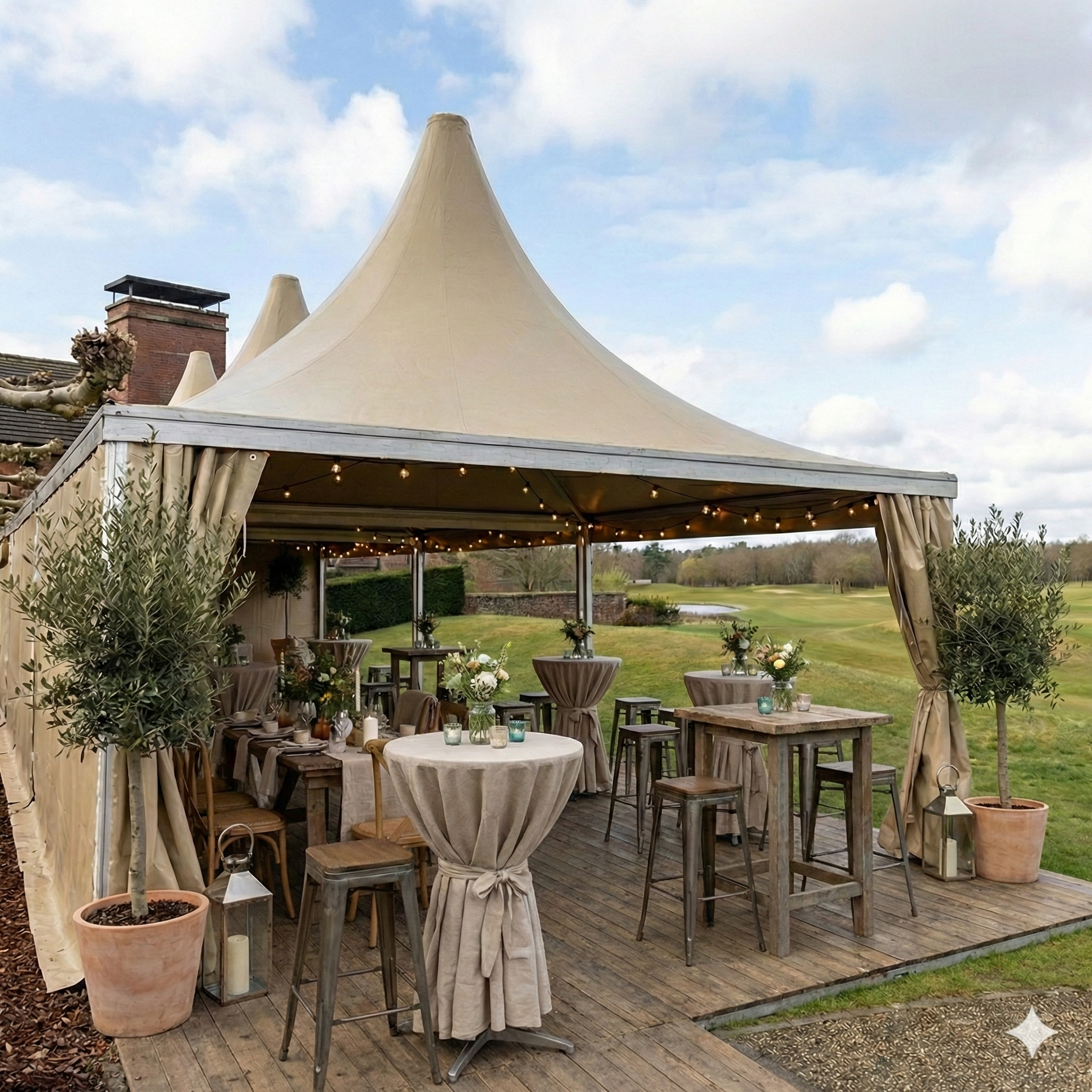 Zand pagode tent huren beige