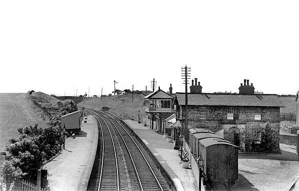 Shincliffe Station looking south from the road bridge, c 1938.
