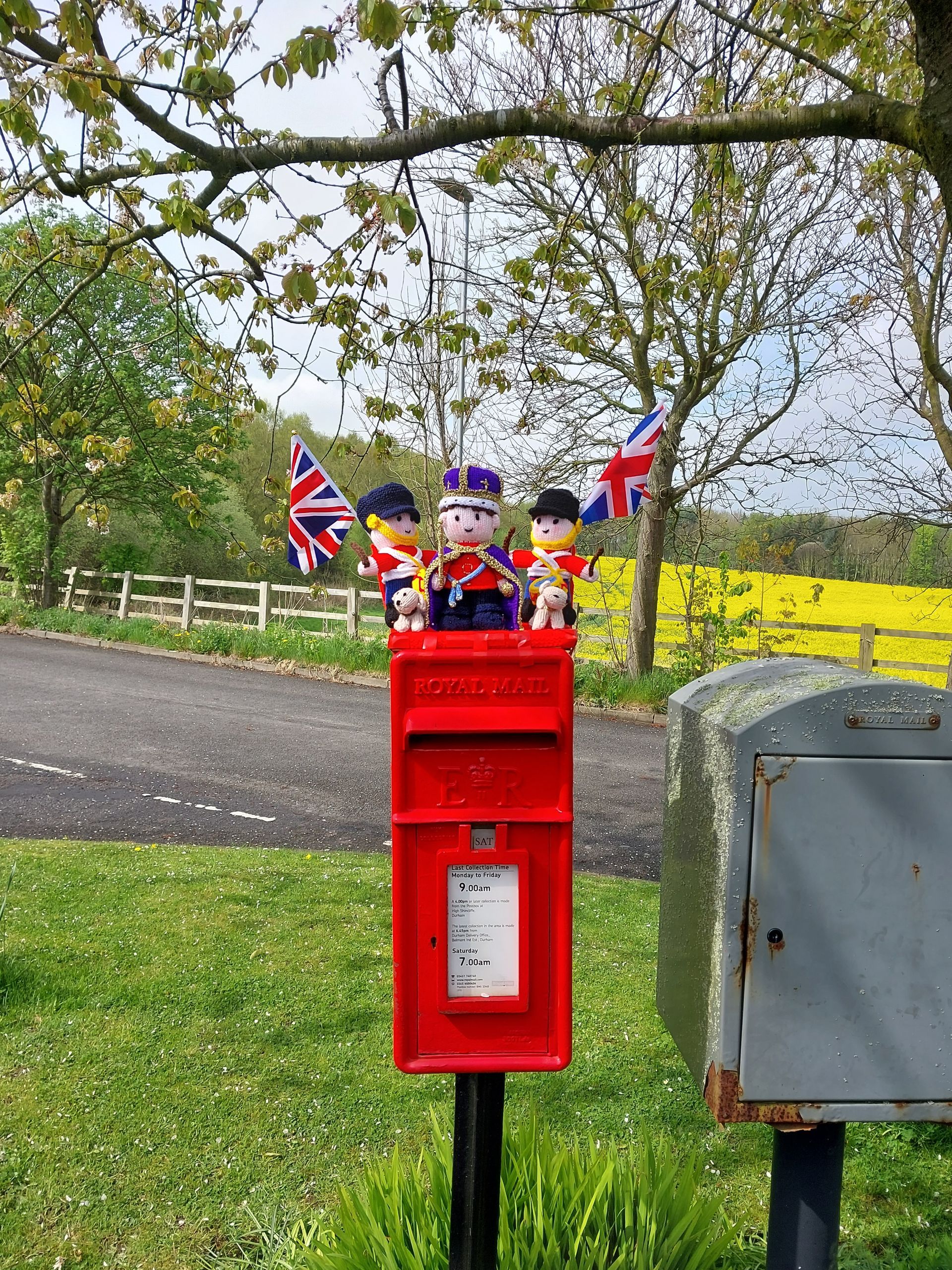 Post Box in High Shincliffe decorated for the Coronation, May 2023
