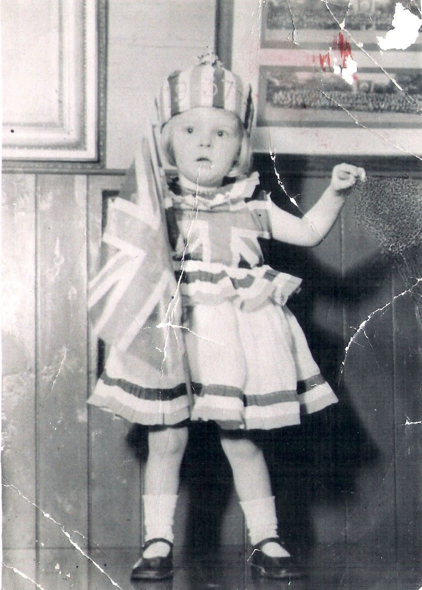 Joan Robinson celebrating the Coronation of George VI in the Reading Rooms at Shincliffe Colliery.