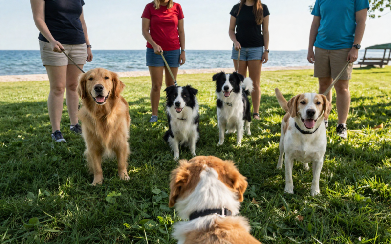 Group dog training outing in Traverse City, Michigan