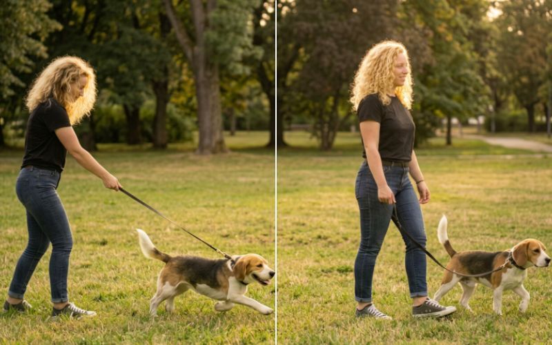 Going for a walk before and after dog training.