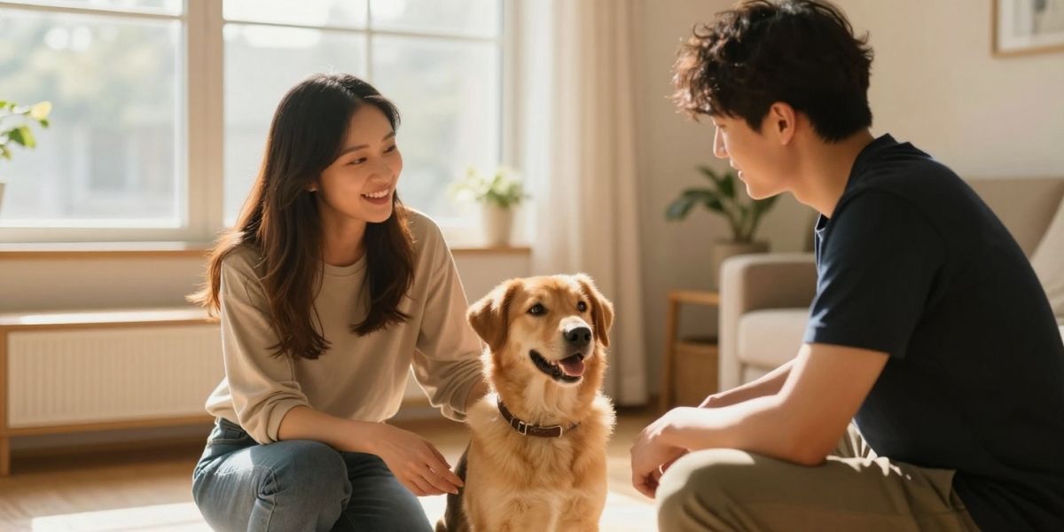 A dog owner consults with a dog trainer about their dog's behavior.