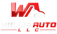 Wills Auto LLC logo in red and gray with stylized car outline