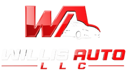 Wills Auto LLC logo in red and gray with stylized car outline