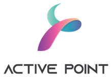 Logotipo de Active Point con un diseño curvo y colorido similar a una cinta sobre el texto.