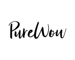 A black and white logo for a company called pure wow.