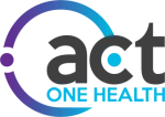The logo for act one health is blue and black
