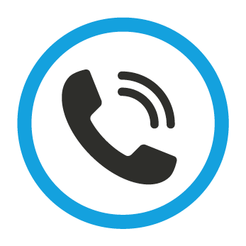 A phone icon in a blue circle on a white background.