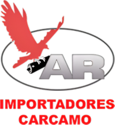 Logo de AR Importadores Cárcamo con ave roja y texto en rojo y gris.