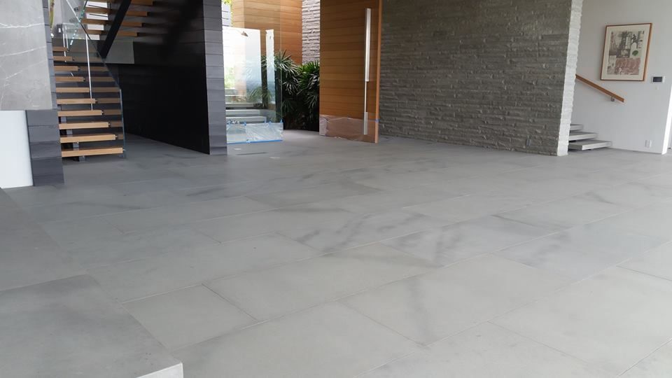 home with grey flooring installed