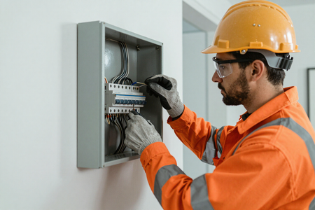 Electrician wiring residential breaker panel