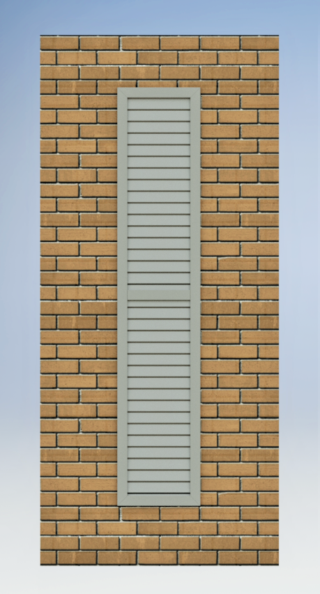 Un mur de briques avec une fenêtre avec des volets