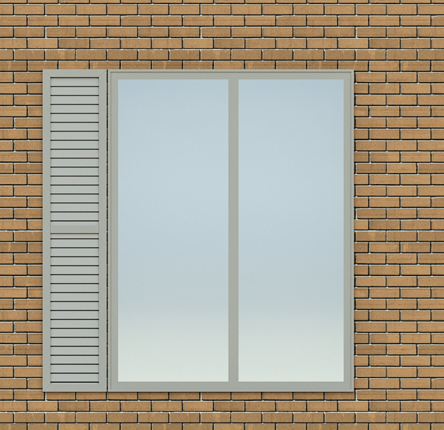 Un mur de briques avec une fenêtre et des volets dessus