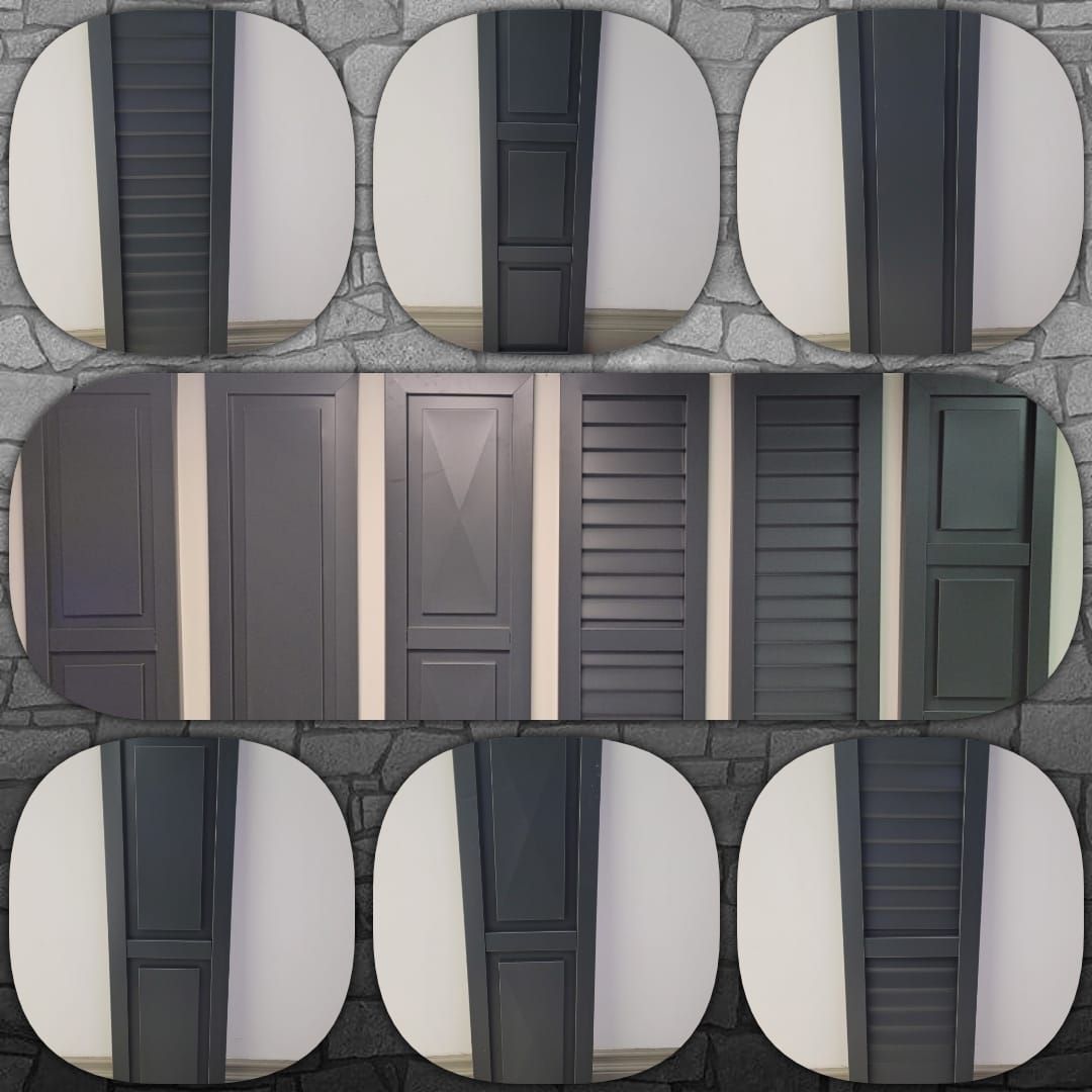 Un collage de différents types de persienne sur un mur de pierre