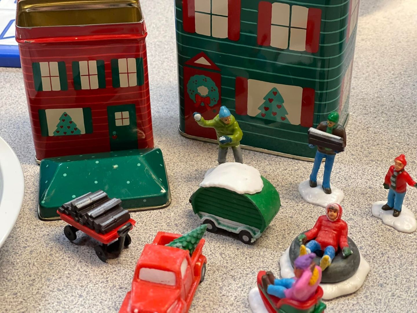 Christmas village scene with colorful houses