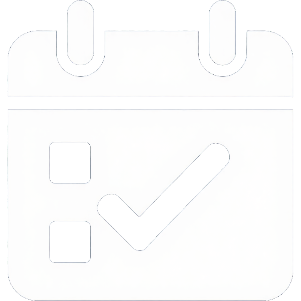 Icono de calendario con una marca de verificación y dos casillas de fecha, contorno gris claro sobre fondo blanco