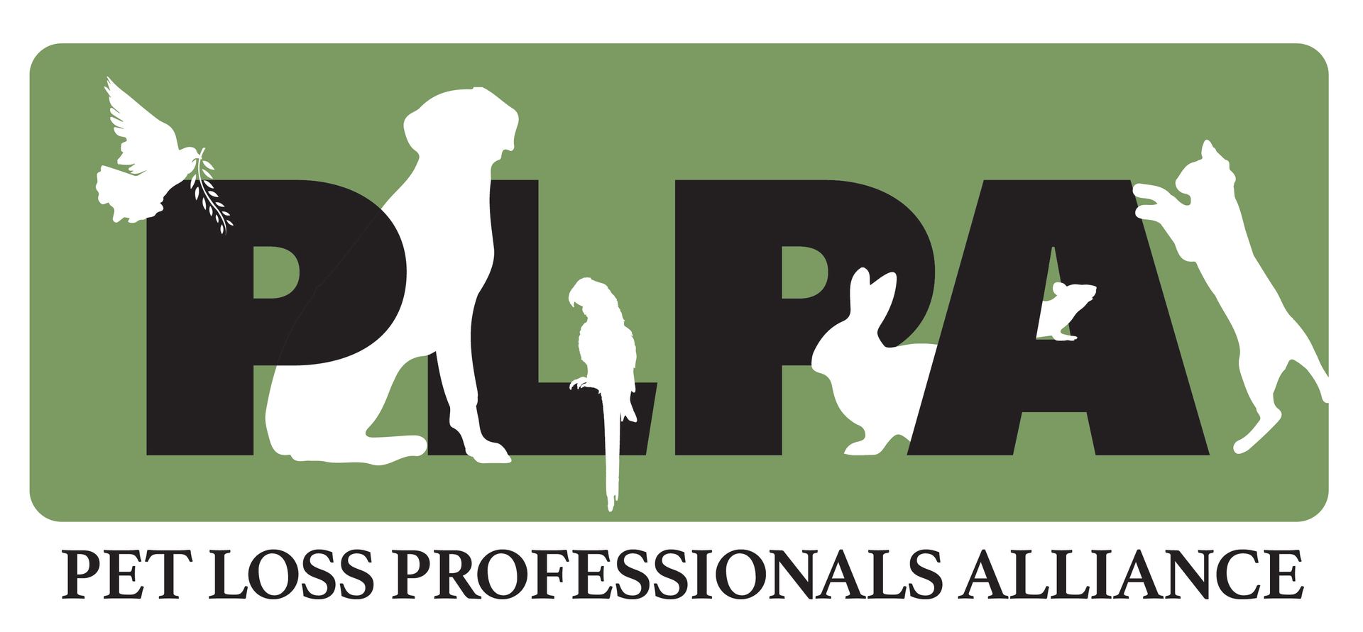PPA Pet Loss Professionals Alliance logo with black letters on a green background and pet silhouettes
