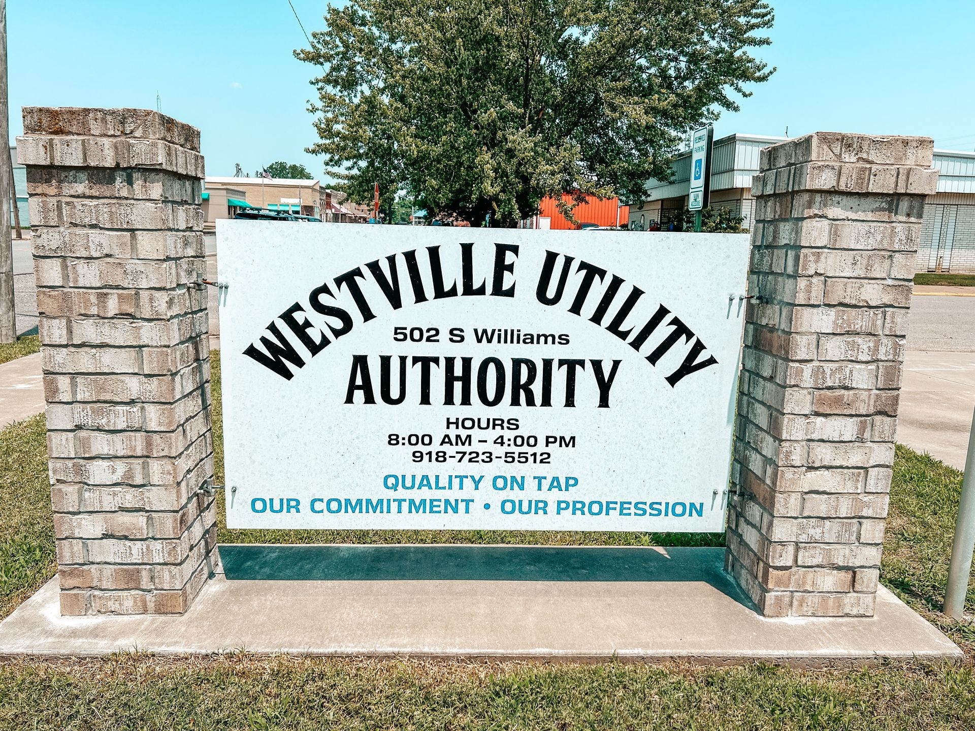 photo of Westville Utility Authority sign in downtown Westville Oklahoma