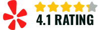 A Yelp-style star rating graphic showing 4 out of 5 stars filled in yellow, with the text