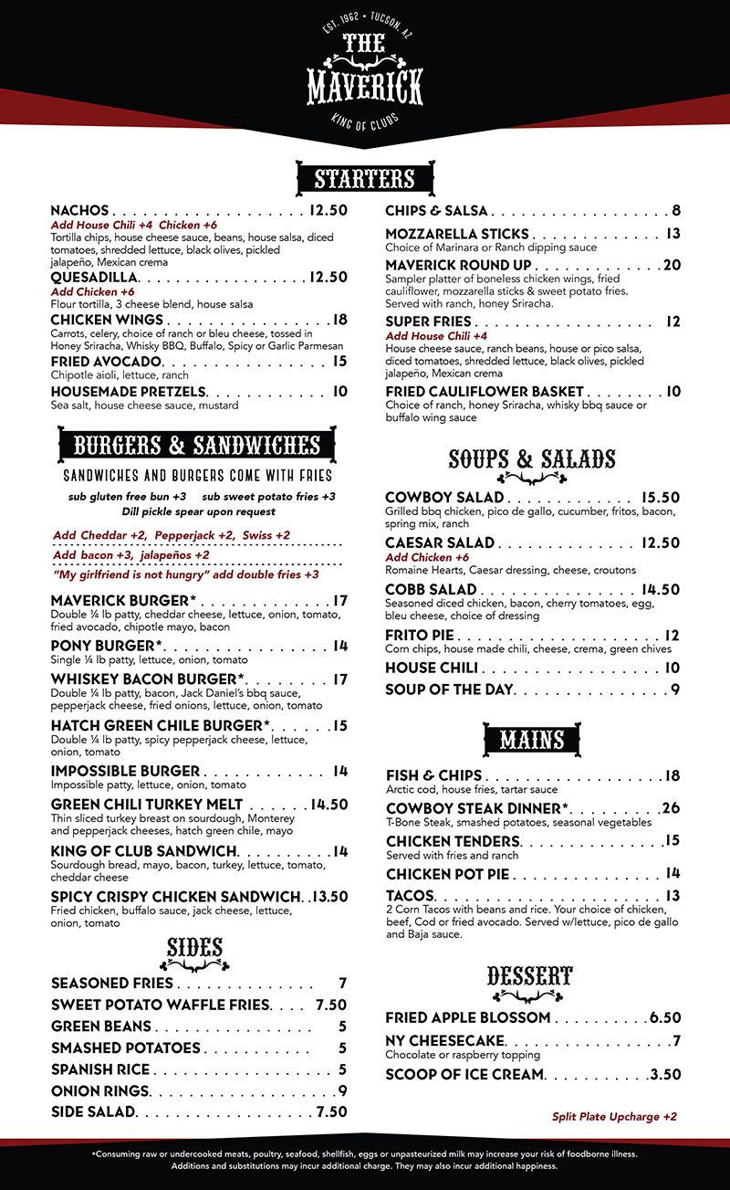 The Maverick Menu