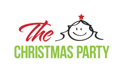 The Christmas Party logo with red script text, a smiling face, and green block lettering