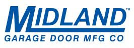 Midland Garage Door MFG Co blue logo with stylized text