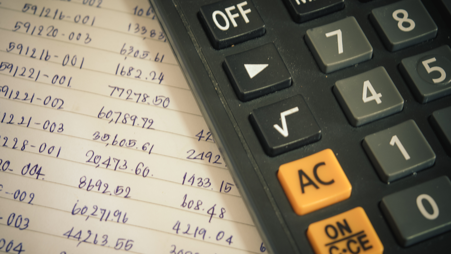 A close up of a calculator on top of a piece of paper