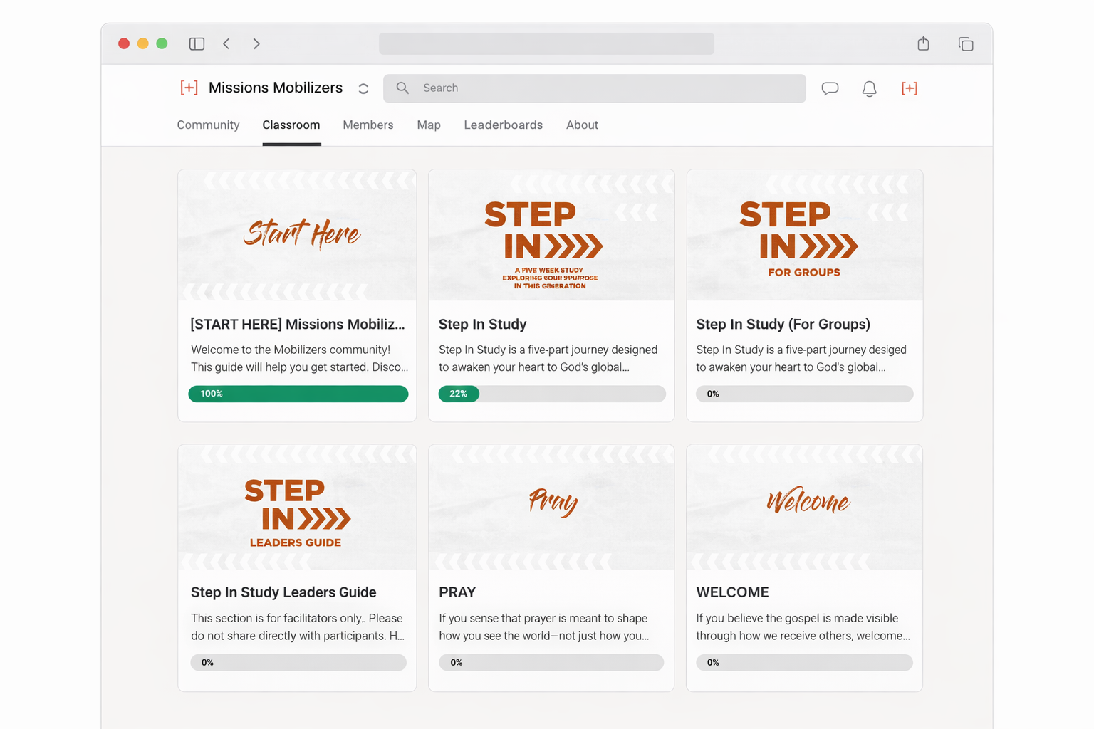 Website showing a grid of online courses