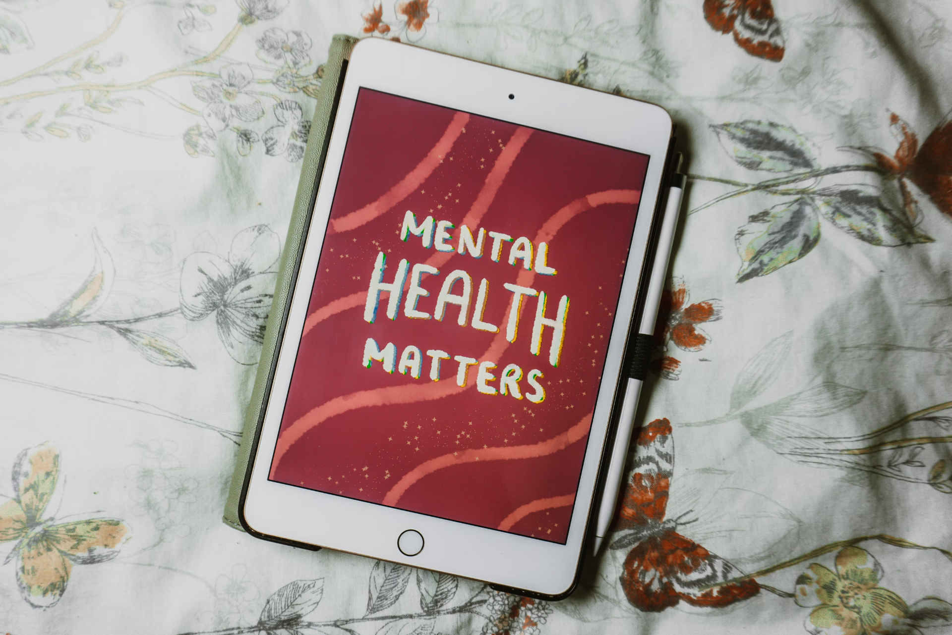A tablet with the words mental health matters on it.